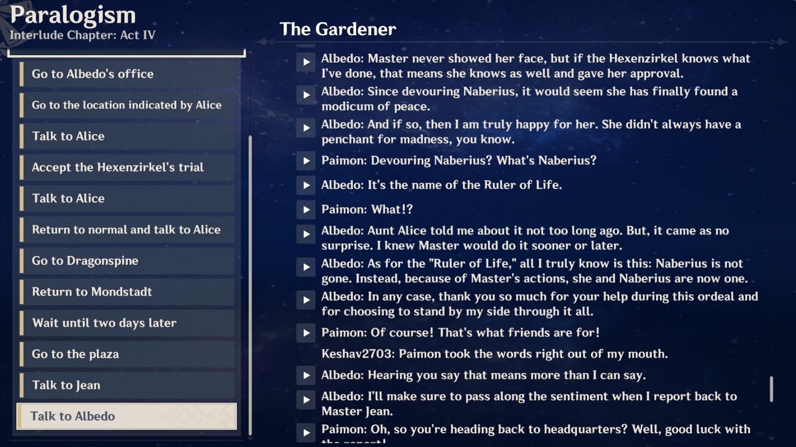 Albedo mentioned that Rhinedottir devoured Naberius in version 5.6 (Image via HoYoverse)